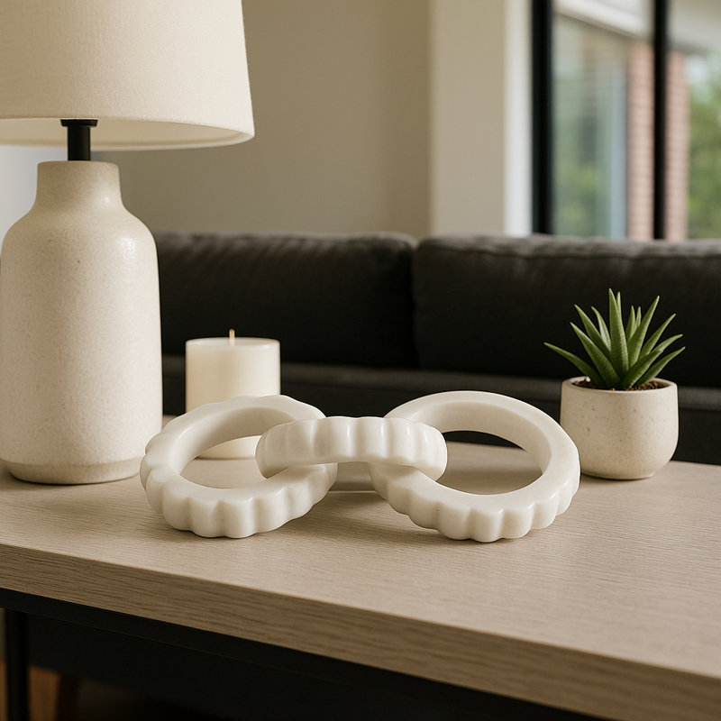 Objets décoratifs en marbre sculpté - décorations de salon pour la maison - sculpture décorative pour table ou tablette - 8 po, blanc