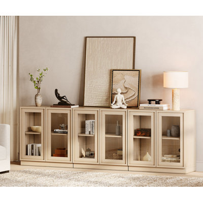 Armoire d'appoint moderne avec 6 portes en verre, commode d'appoint multifonctionnelle avec grand rangement et tablette réglable