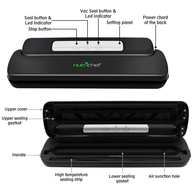NutriChef Automatic Vacuum Sealer, Black