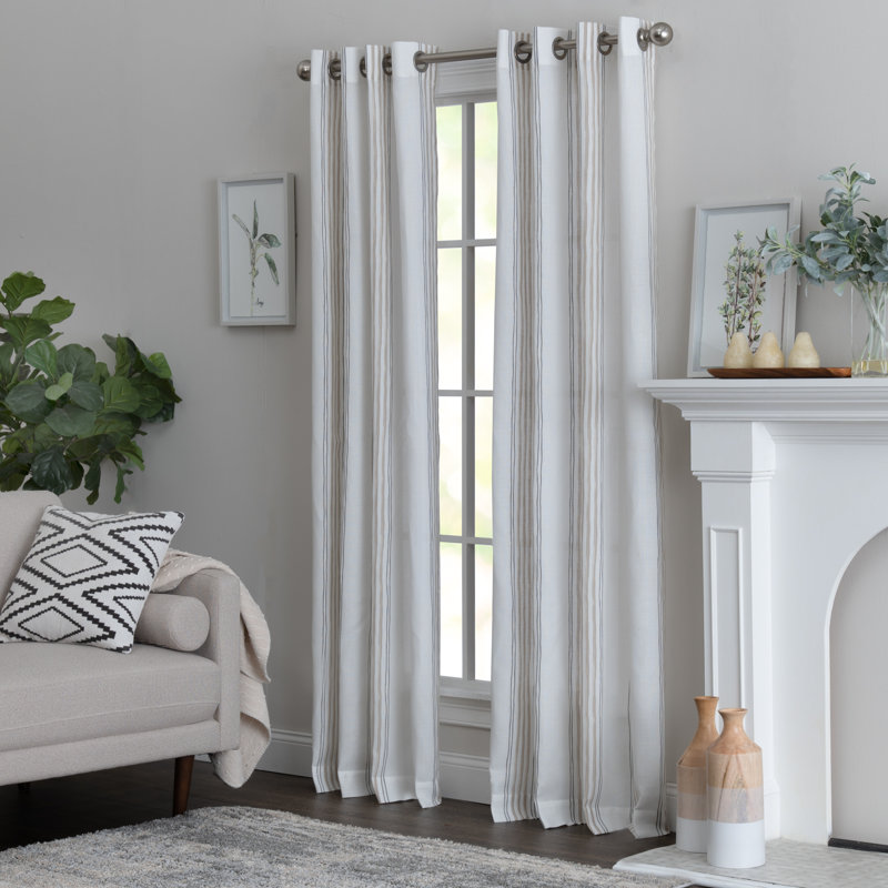 Sawna Polyester / Cotton Light-Filtering Stripped Curtain Panel with Grommet Top, Taupe, 50" W x 84" L