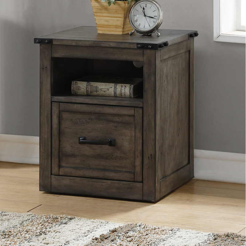 Smoked Grey Hardwood and Veneer One Drawer File Cabinet
