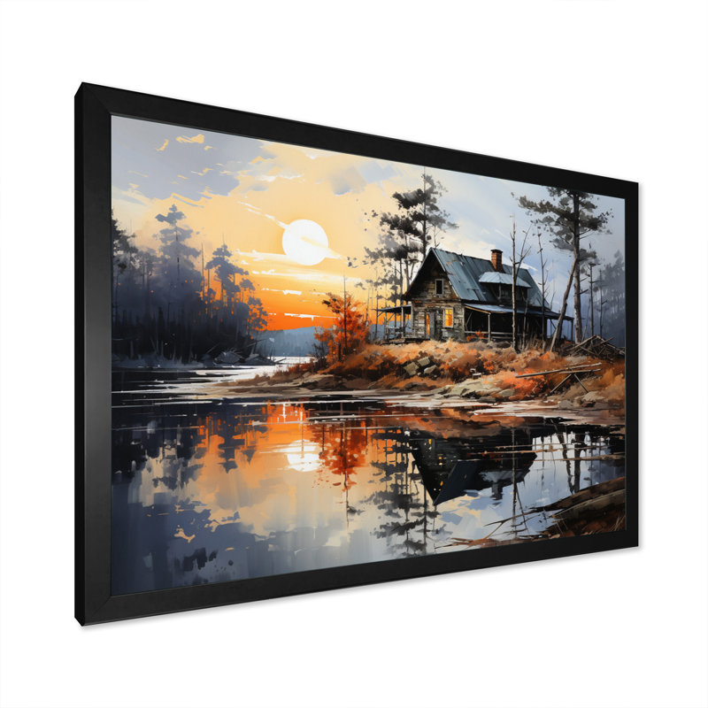 Yellow Lakehouse Reflections Of Serenity II sur impression sur toile, H 12 po x l 20 po x P 1 po, Cadre photo noir