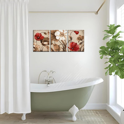 Art mural, fleurs brunes, peinture, décoration murale de chambre à coucher, 3 pièces, impression sur toile, fleurs florales, œuvres d'art abstraites, salle de bain, salon, décoration, encadrée, prête à être accrochée