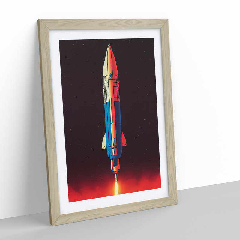 XV1022-4616X The Splendid Spaceship Rocket - Single Picture Frame Print, 34cm H x 25cm W x 2cm D, Oak