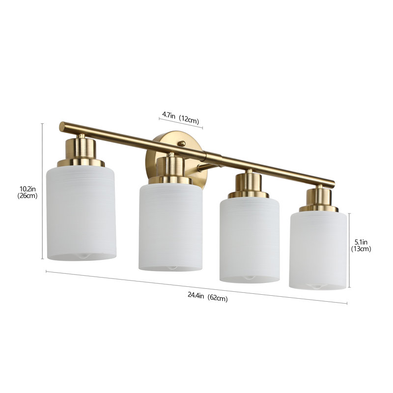 Applique murale moderne à 4 lumières 24 po avec finition dorée et abat-jour en verre givré 24 po pour l'éclairage de salle de bain ou de couloir