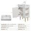 Meuble-lavabo à tablettes ouvertes de 21,6 po avec lavabo en céramique et porte à fermeture en douceur, armoire de rangement pour vestiaire sur le côté droit, assemblage requis, finition blanche.