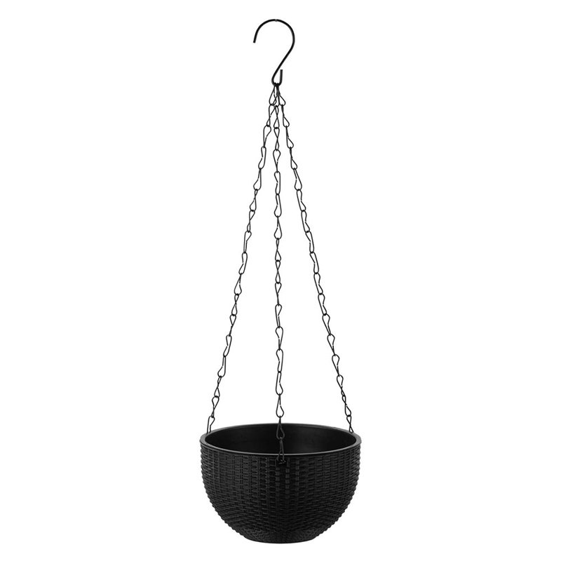Medium Plastic Rattan Hanging Planter, Black