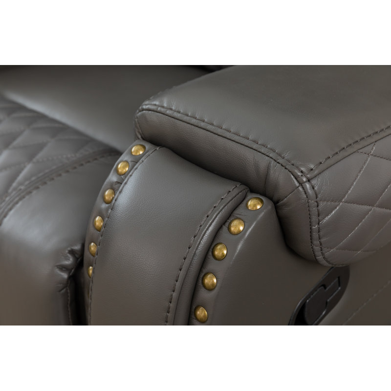 194" Wide Faux Leather Reversible Reclining Corner Sectional, Gray Faux Leather