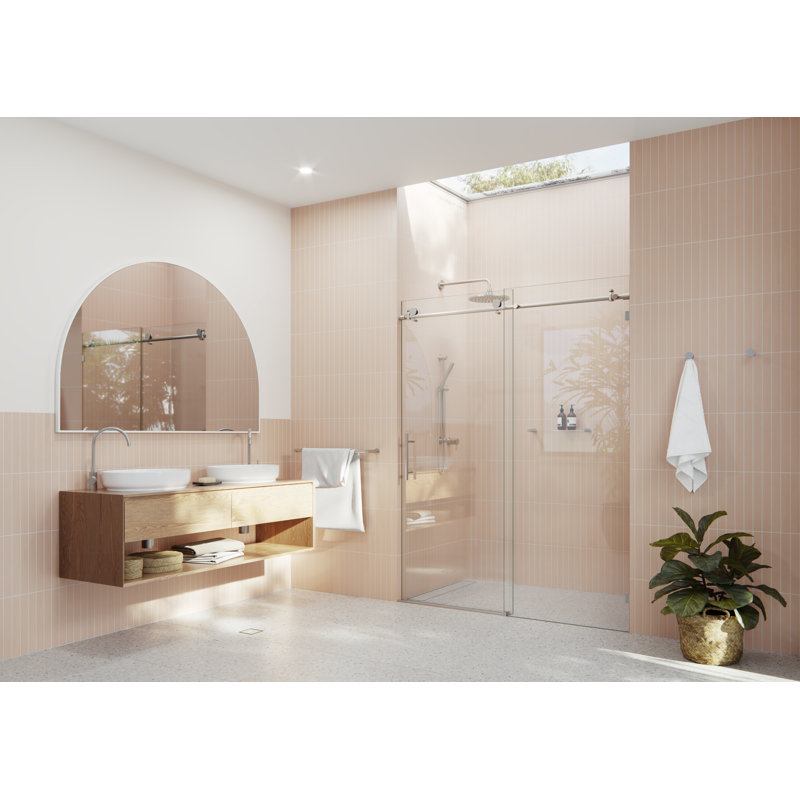 Eclipse 56 - 60 in. x 78 in. Fully Frameless Sliding Shower Door, Brushed Nickel