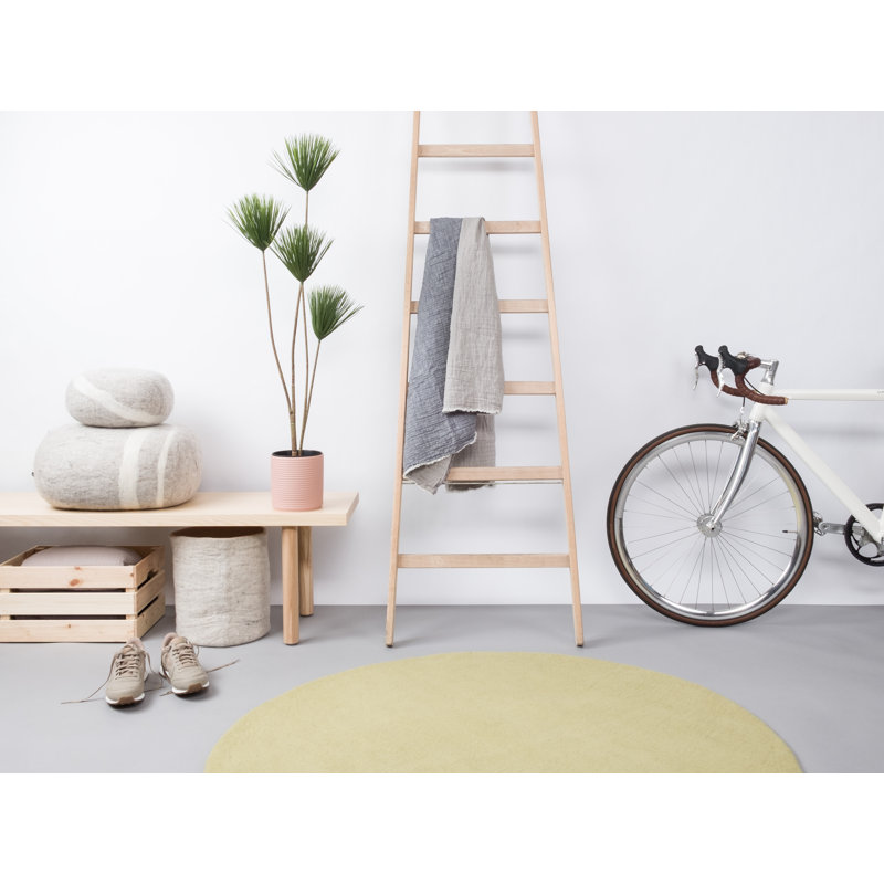 Solid Colour Wool Hand Woven Shag Area Rug, Round 70cm