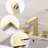 8" Widespread 3-Hole Bathroom Faucet In Brushed Gold, Square Dual Handles & Removable Aerator