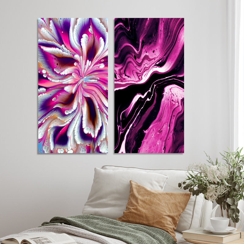 «Colorful Mixed Fluid Art», ensemble de 2 peintures sur toiles, Toile tendue, H 20 po x l 24 po x P 1 po