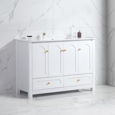 Ensemble de meuble-lavabo 48 po avec lavabo en céramique 48 po, 4 portes à fermeture douce et 2 tiroirs
