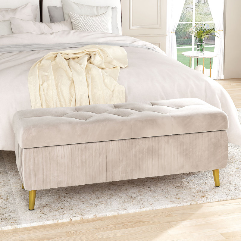 Banc de rangement à couvercle rabattable rembourré, H 18,9 po x l 47,24 po x P 15,75 po, Rose clair