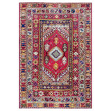 1900s Red Medallion Antique Moroccan Rabat Carpet 6'8" x 9'6" Knotted Wool Rug