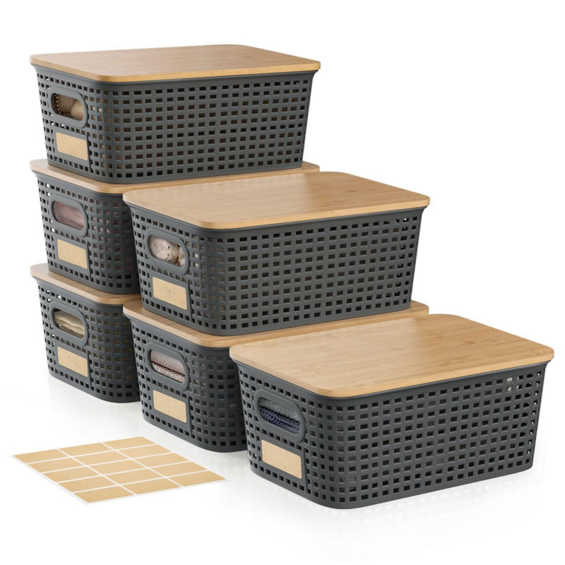 Elegant 5qt Stackable Storage Bins With Bamboo Lids
