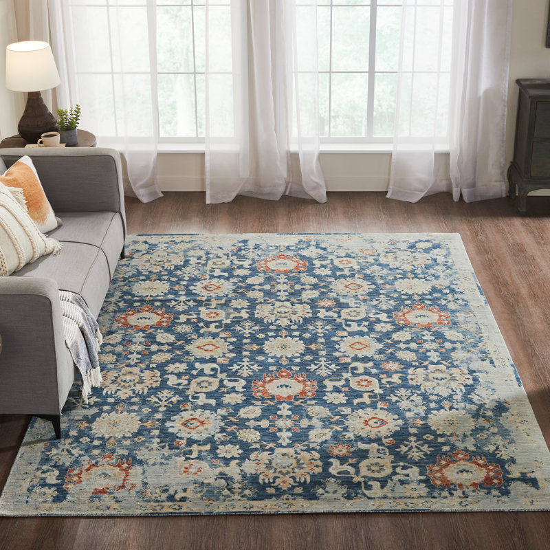 Rosemont Wool Oriental Area Rug in Blue, Rectangle 3'6" x 5'6"