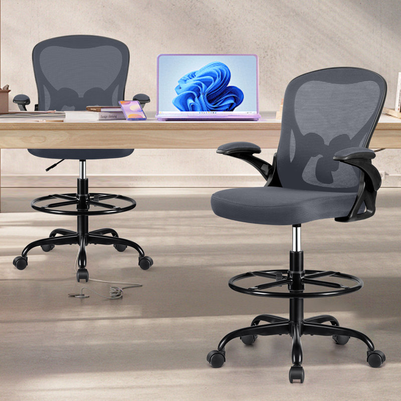 Kyanna Ergonomic Mesh Drafting Chair, Dark Gray, Black