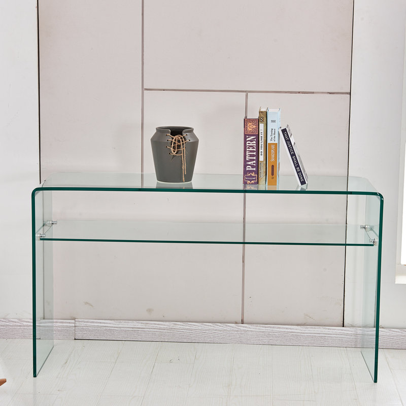Glass Console Table, Transparent Tempered  Glass Console Table With Rounded Edges Desks, Sofa Table