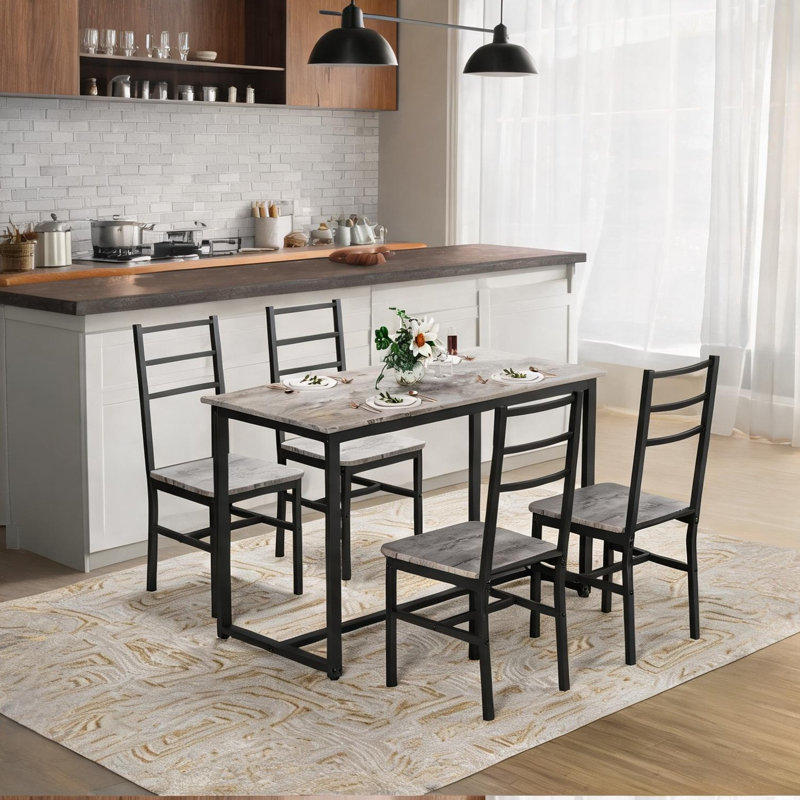 Ensemble de table de salle à manger pour 4, 5 pièces ensemble de salle à manger de style campagnard avec 4 chaises, table de salle à manger et chaises pour la cuisine, la salle à manger