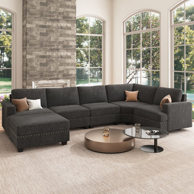Zanavia U-Shaped Polyester Sectional Sofa Modular Sectional With Storage Ottoman