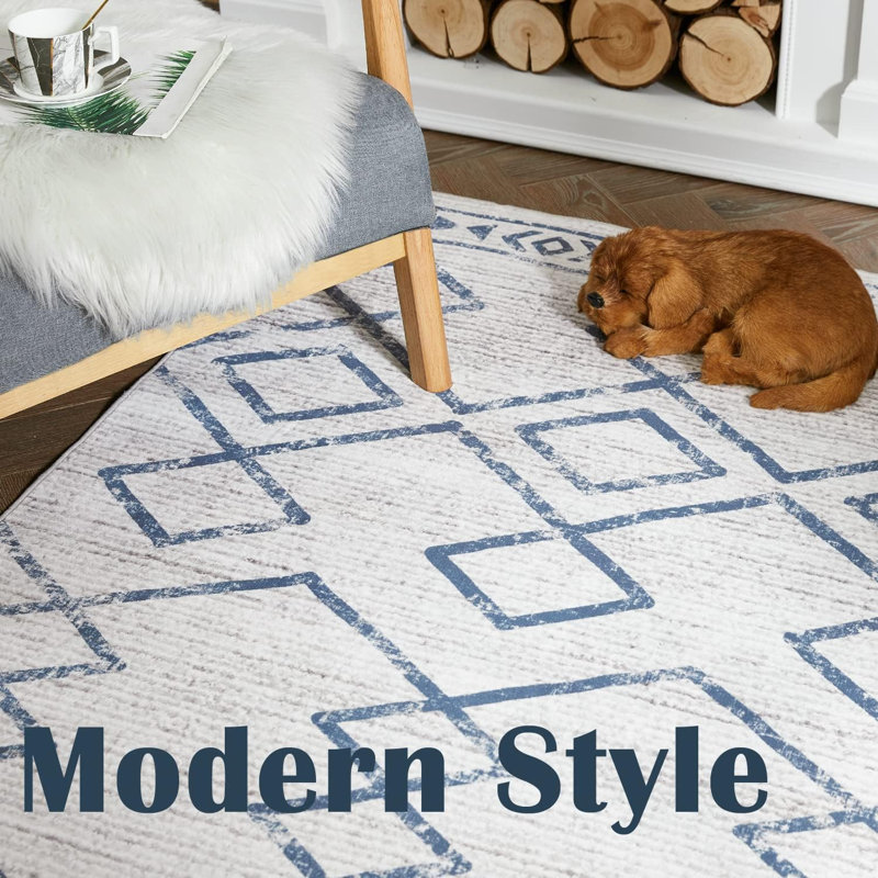 Low Velvet Lightweight Anti Slip Carpet, Blue