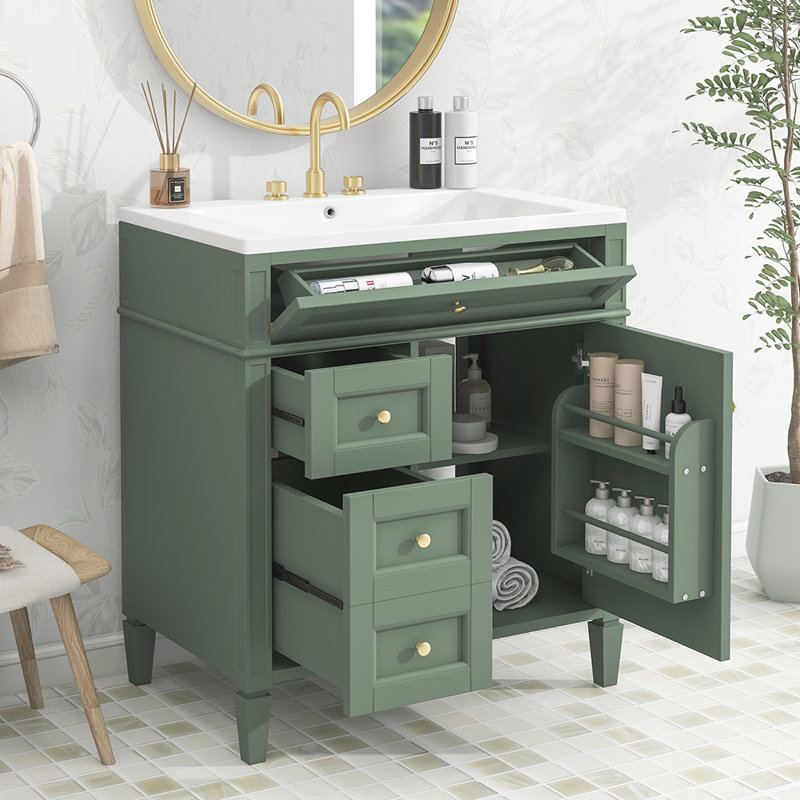 Meuble-lavabo simple 30,01 avec comptoir, Vert