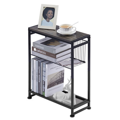 Small Side Table For Small Spaces - Slim End Table With Magazine Holder - 2 In 1 Design Narrow End Table Living Room - Skinny Bedside Table Nightstand by 17 Stories