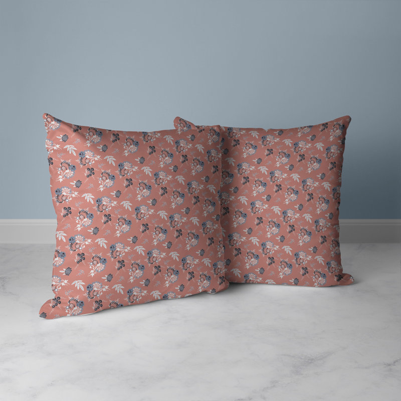 Coussin décoratif réversible intérieur / extérieur Rose Dreams, H 18 po x l 18 po, Bleu / rose