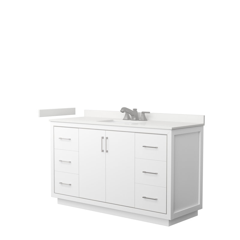 60'' Single Bathroom Vanity with Quartz Top, White Quartz, White, Brushed Nickel