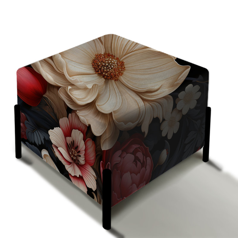 Motif floral victorien beige et rouge - Repose-pieds floral carré
