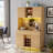 70" Tall Wine Bar Cabinet With Storage Hutch, Led Lights & Power Outlets, Wine & Glass Rack, Wood Fluted Drawers And Cabinets
