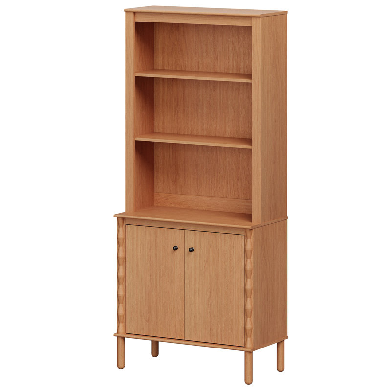 Bibliothèque Greeta de 185 cm de haut avec tablette ouverte et rangement à 2 portes, idéale pour le bureau, le salon ou la chambre à coucher, de couleur noyer.