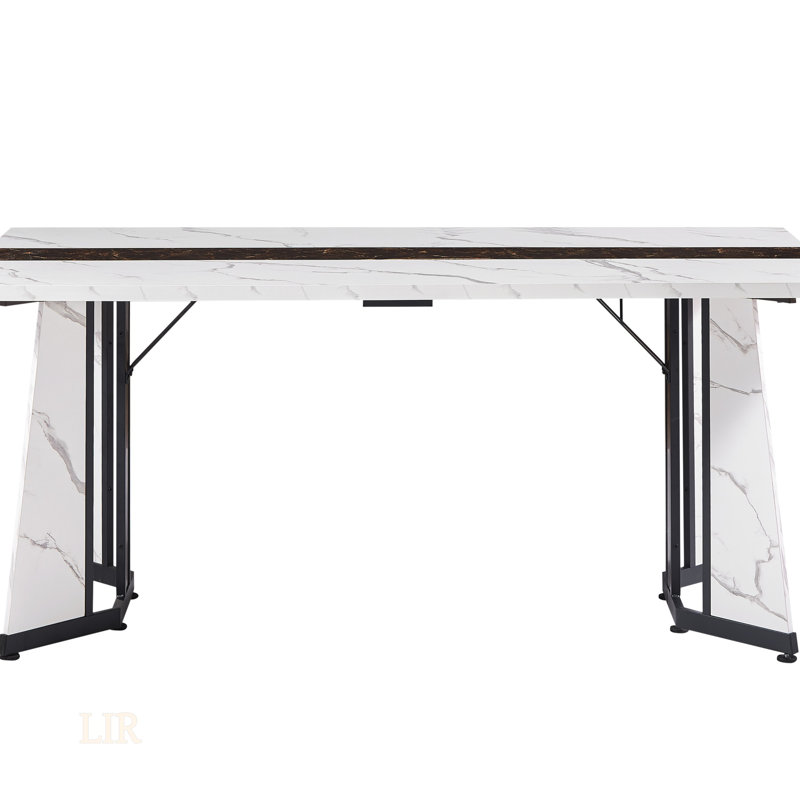 Spacieuse table de salle à manger rectangulaire de 70,9 po avec pieds réglables et surface en grain de marbre imperméable pour des repas en famille élégants et fonctionnels