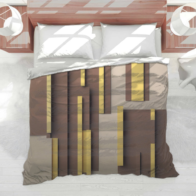 Brown Yellow Rectangular Blocks Comforter, Twin