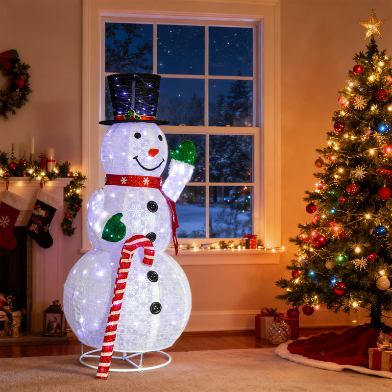 Décoration de Noël bonhomme de neige éclairée 5,7 pi avec canne en bonbon