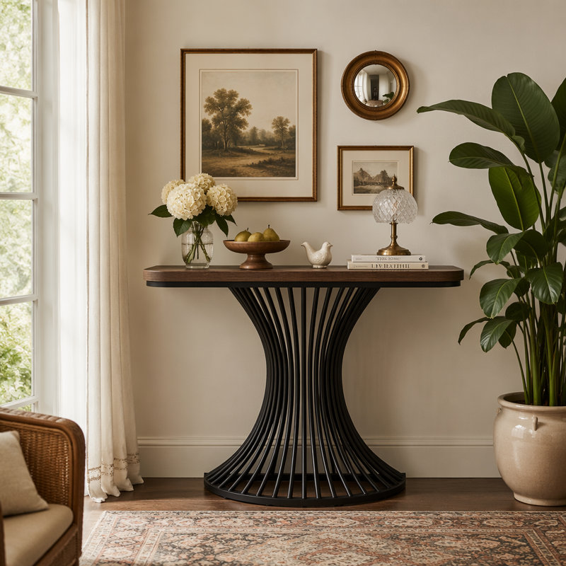 Console de 39 pouces, table d'appoint avec base géométrique en métal