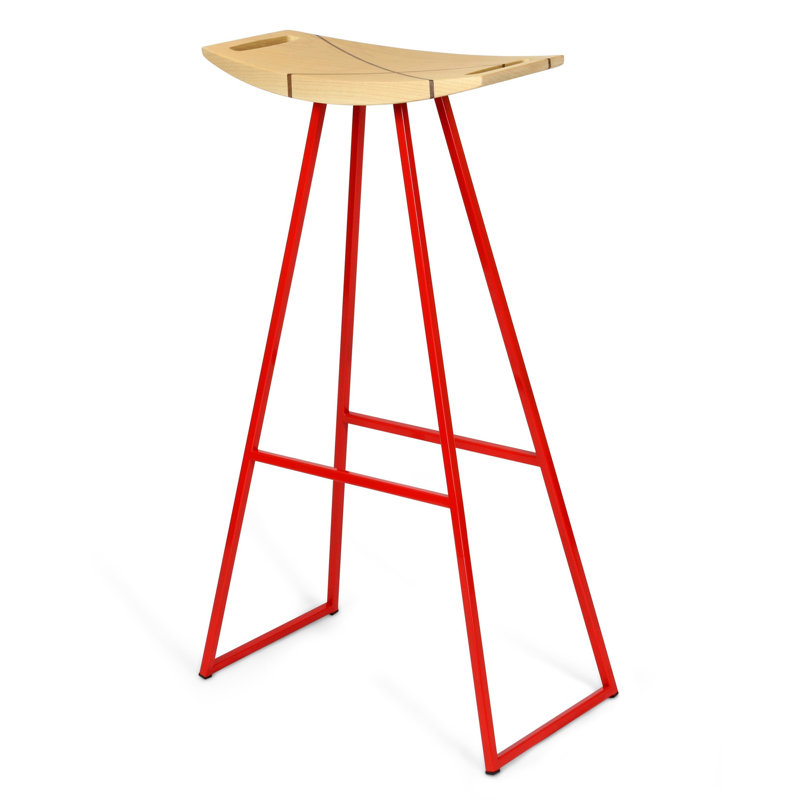 Robert Counter Stool with Metal Frame, Maple, Red, Bar Stool (30" Seat Height)