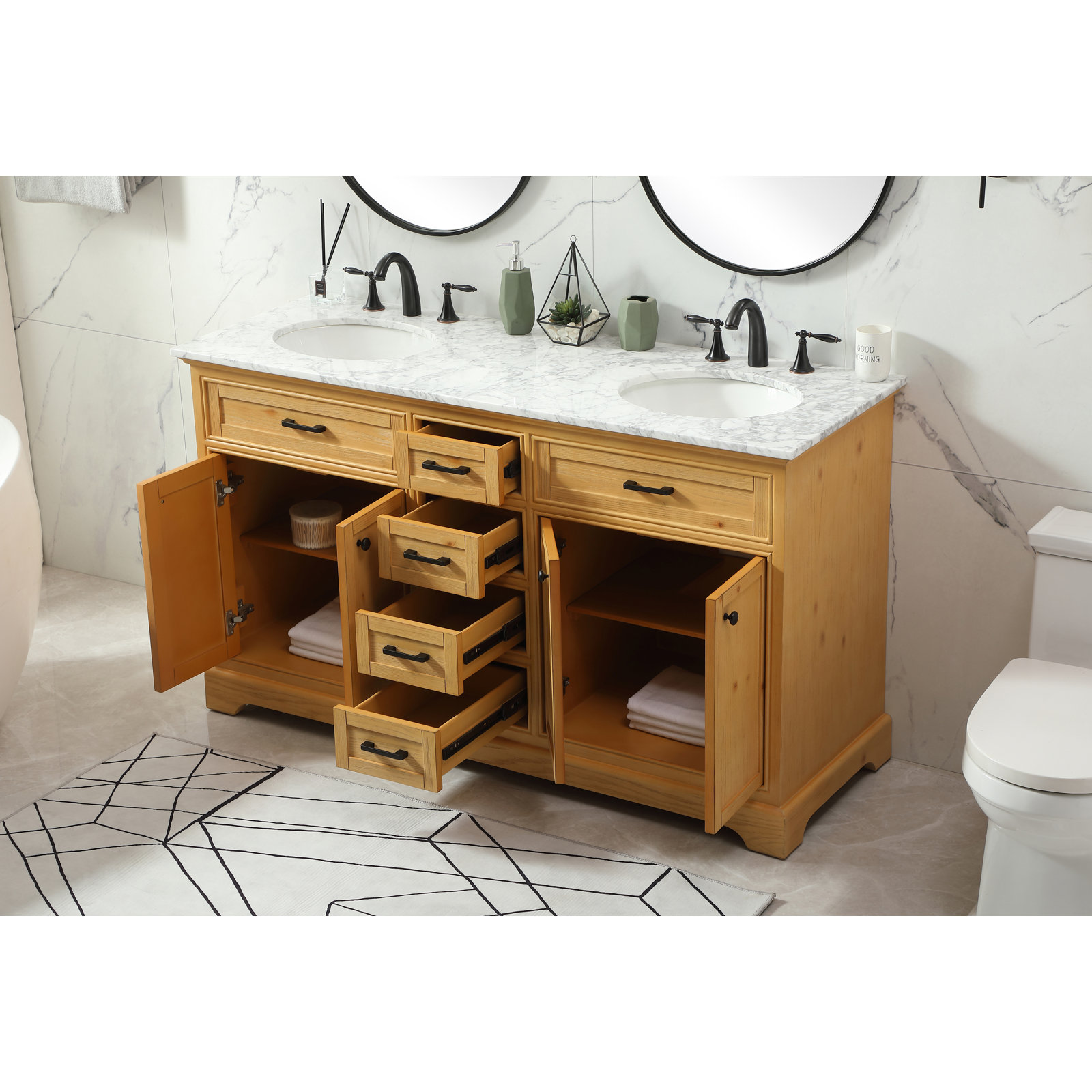 Hermes 60'' Double Bathroom Vanity, Natural Wood