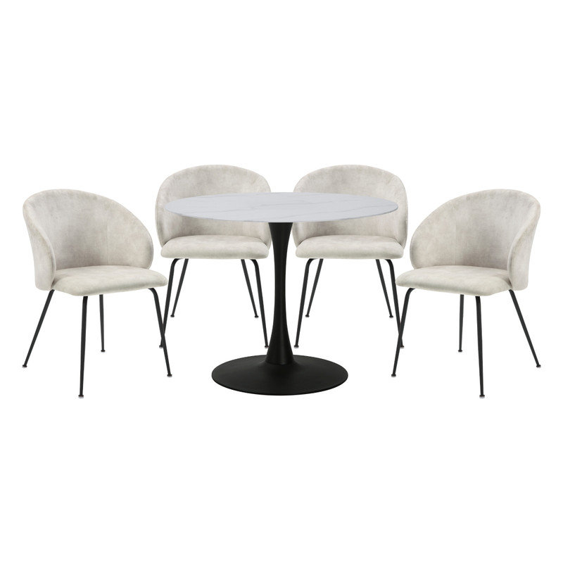 Cosimo Velvet 5-Piece Dining Set, White