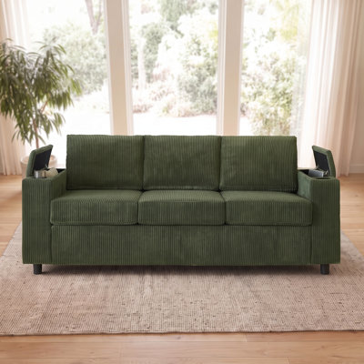 2-in-1 Convertible Queen Size Sleeper Sofa Bed, 81.5"W x 31.25"D x 35.5"H, with USB Ports, Cup Holders, Storage for Small Spaces
