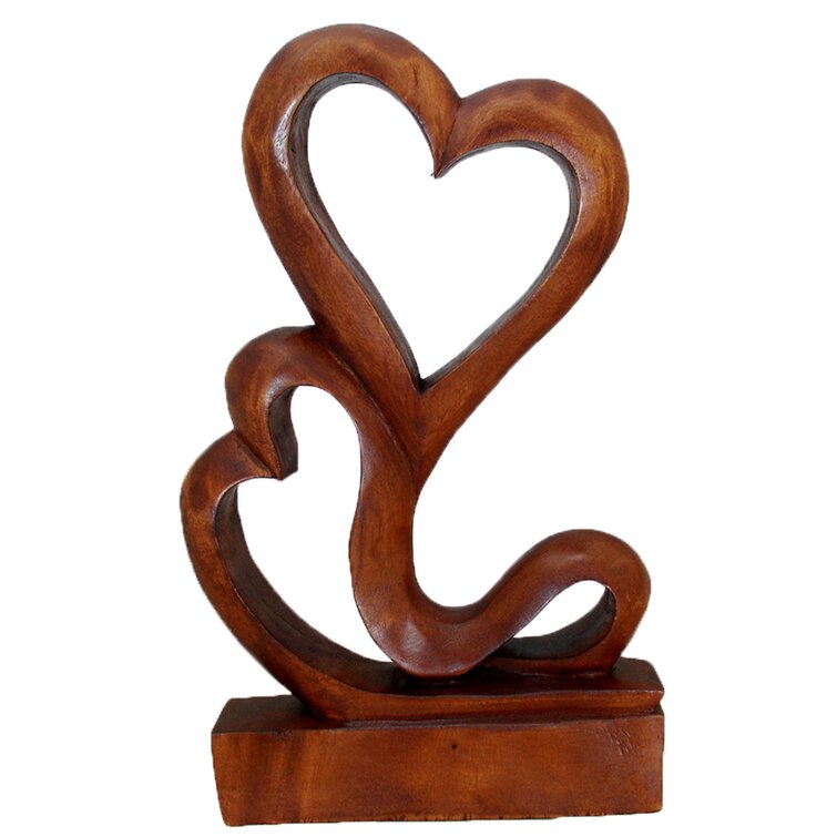 Hand Carved Suar Wood Heart Sculpture - Valentine Edition