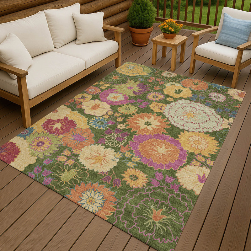 Machine Washable Indoor/Outdoor Matteson ACN2293 Floral Rug, Rectangle 5' x 7'6"