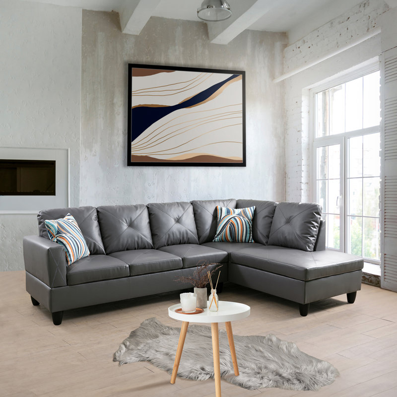 Amelah 2 - Piece 97" Vegan Faux Leather Sectional, Gray Faux Leather, Right Hand Facing