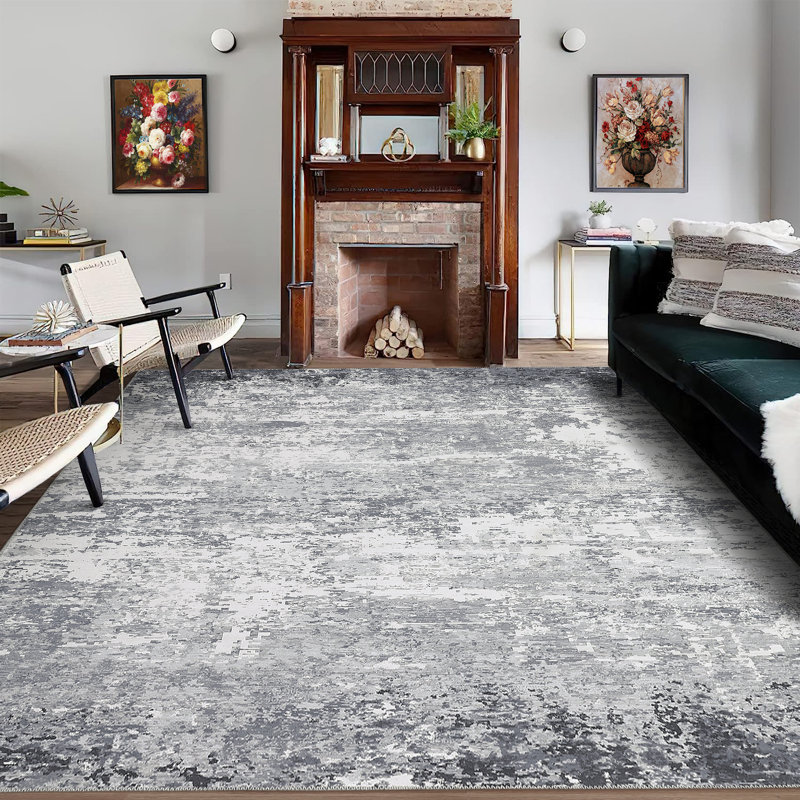 Area Rugs Washable Modern Abstract Rug Low Pile Living Room Large Rug Anti-Skid Ultra-Thin Soft Foldable Carpet Non-Shedding Carpets for Bedroom Dining Farmhouse Nursery Office Gray 8*10