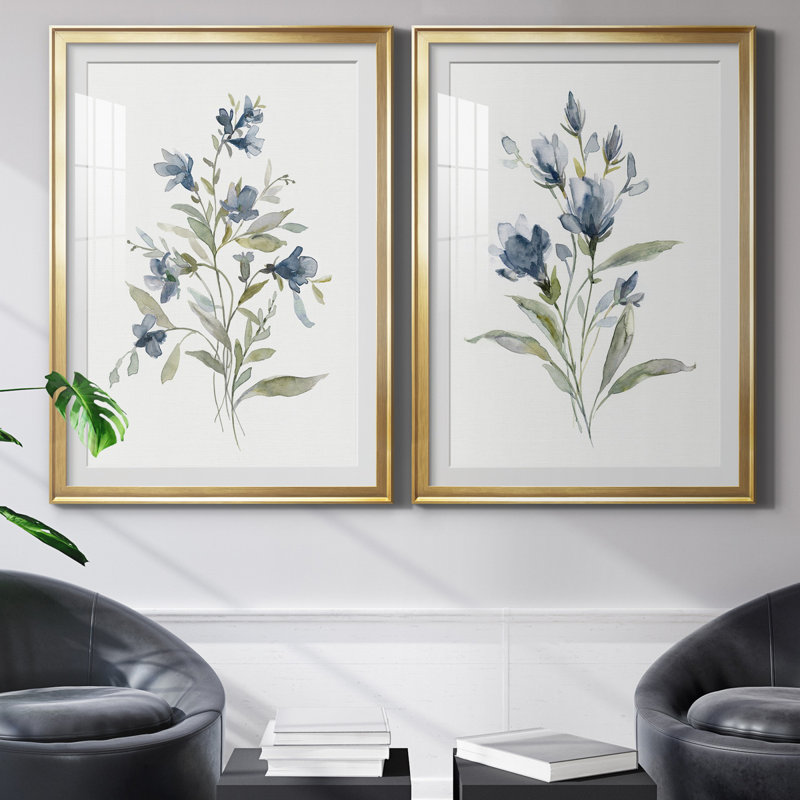 Linen Botanical III - ensemble de 2 reproductions d'art, H 22,5 po x l 30,5 po, Impression encadrée avec passe-partout, Doré