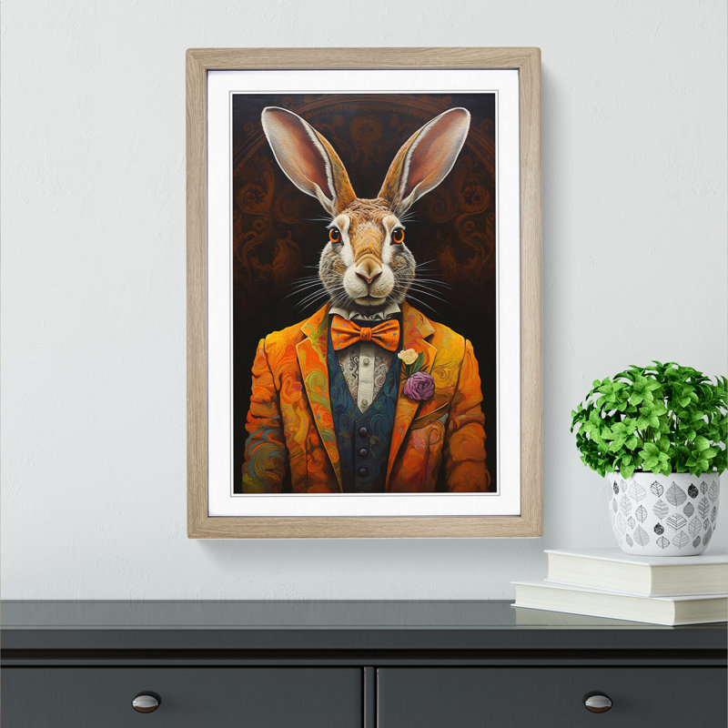 Hare Contemporary Framed Print, Oak Framed, 64cm H x 46cm W x 2cm D