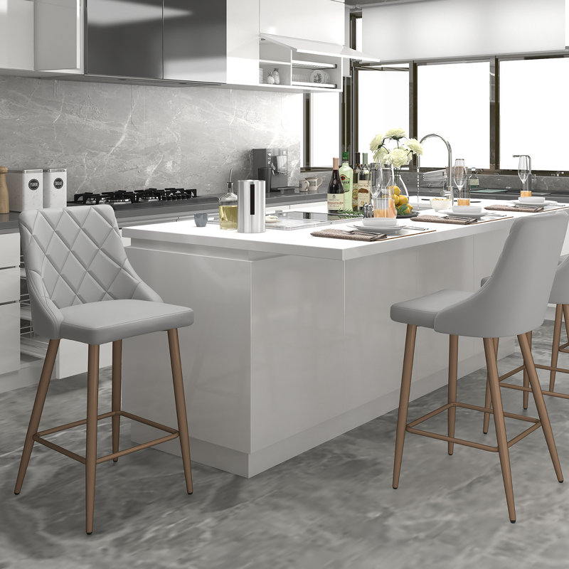 Bak Upholstered Counter Stool, Light Gray, Chrome