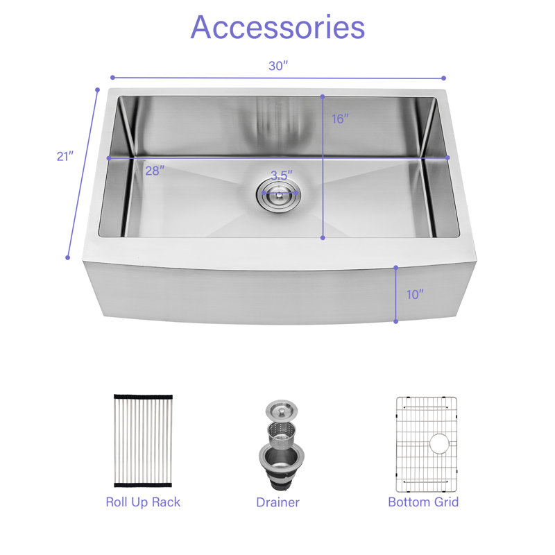 Évier de cuisine à tablier frontal avec accessoires L 30 po x l 21 po