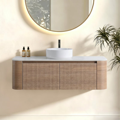 Meuble-lavabo de 48 po avec lavabo, armoire murale en chêne miel avec porte-serviettes gratuit, lavabo simple en céramique blanche, sans drain et robinet, pré-assemblé